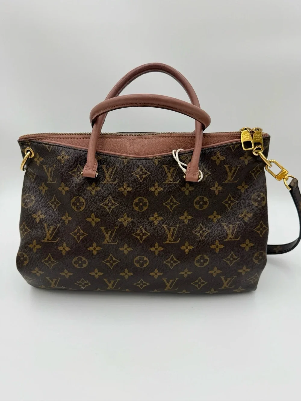 Louis Vuitton Monogram Canvas Satchel with Brown Trim and Gold Hardware